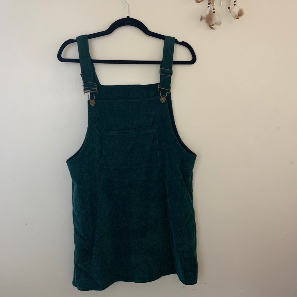 Forest green corduroy overall dress